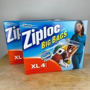 Ziploc Big Bags XL 10 Gallon Double Zipper Sturdy Handle 2 Boxes of 4 Bags NOS